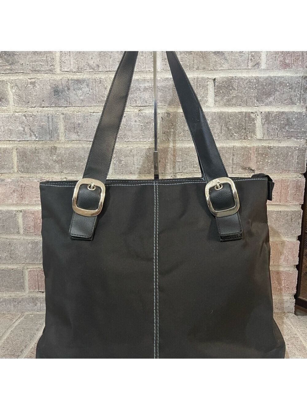 Black Tote Bag with Buckle Straps
